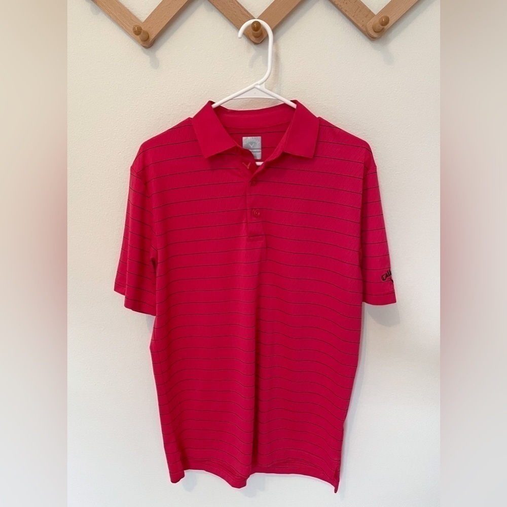 Callaway‎ Men's Golf Polo Shirt Red Stripe Athletic Fit Performance Top